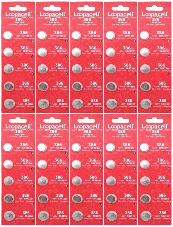 50 Batteries 386/301 (SR43/W/SW) 1.55V Silver Oxide Watch Battery