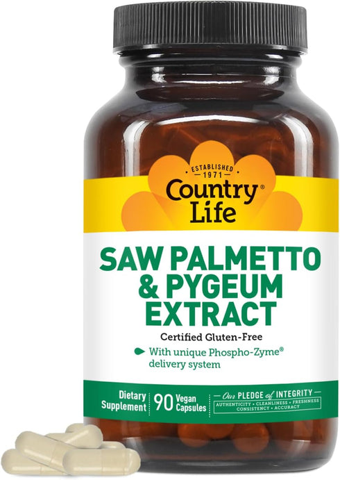 Country Life Saw Palmetto & Pygeum Extract, 90 Capsules, Prostate Health Supplement for Men's Health