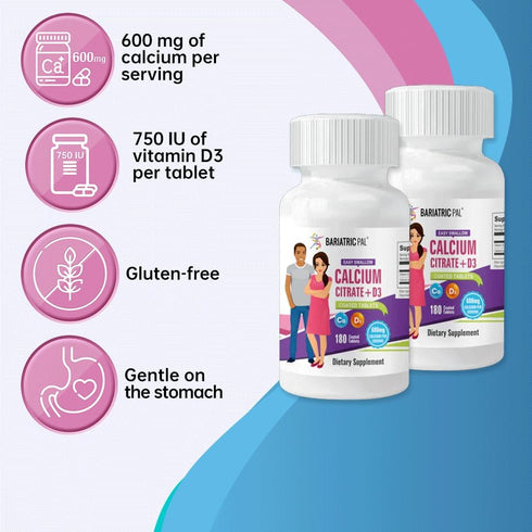 BariatricPal Easy Swallow Calcium Citrate (600 mg) and D3, Coated Tablets, 30-Day Supply