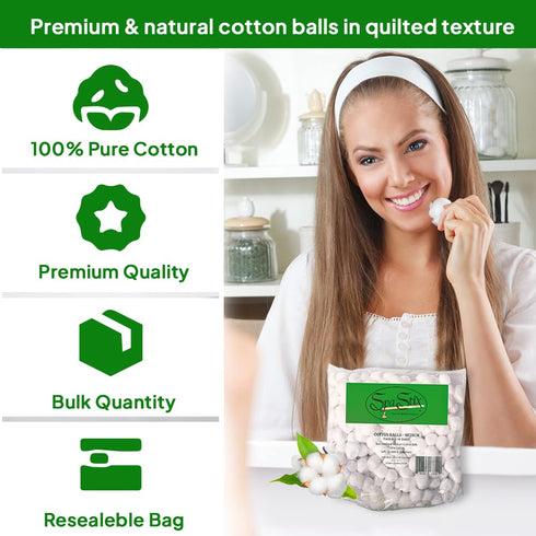 Spa Stix Cotton Balls, 500 Count Medium Size, Non Sterile Super Soft, White