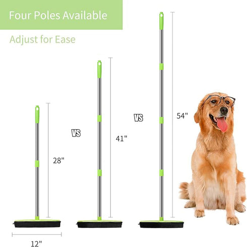 Pet Hair Removal Broom - 53" Long Handle Soft Bristle Rubber Broom for Carpets, Rugs, Hardwood, Linoleum