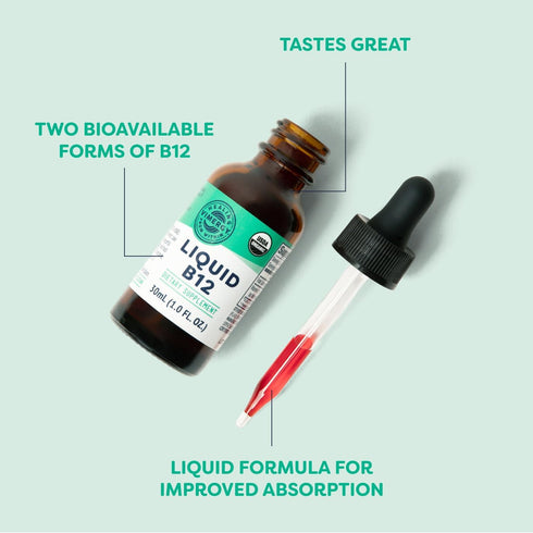 Vimergy Liquid B12 – Fast-Absorbing Energy Support Supplement – USDA Certified Organic, Vegan, Non-GMO - 30 Servings