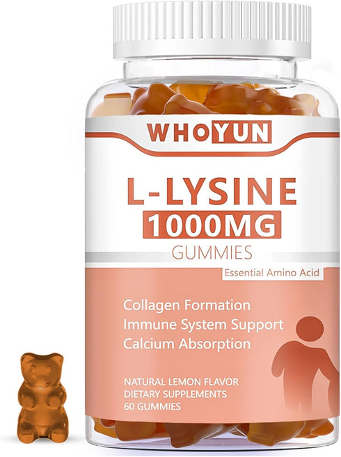 L-Lysine 1000mg Gummies, Chewable Supplement for Adults, Immune Support, Lemon Flavor, 60 Count