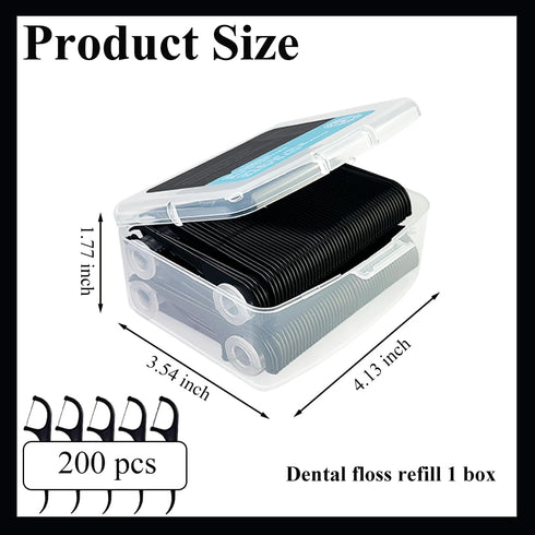 Black Floss Stick with Travel Case, 200 Odorless Floss, Toothpick Floss for Oral Cleaning for Adults and Children (One