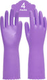 PACIFIC PPE 4 Pairs Reusable Dishwashing Cleaning Gloves, Latex Free, Cotton Lining, Kitchen Gloves, Purple, Large