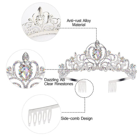 Tiaras & Crowns - Crystal AB Rhinestone Princess Tiara for Women and Girls, Birthday Crown