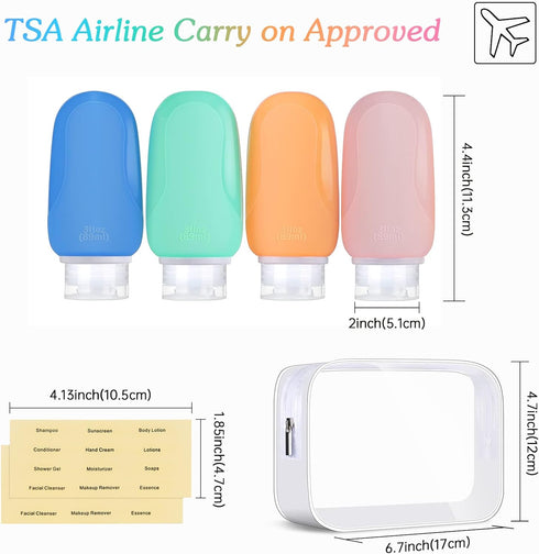 Morfone Travel Bottles Set for Toiletries, TSA Approved Leak Proof Refillable Liquid Silicone Travel Accessories