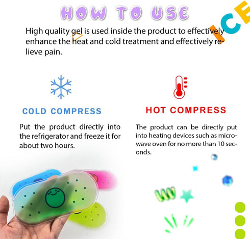 Kids Ice Pack, Hot or Cold Gel Cooling Pad, Reusable for Injuries, Medical Health, Set of 4