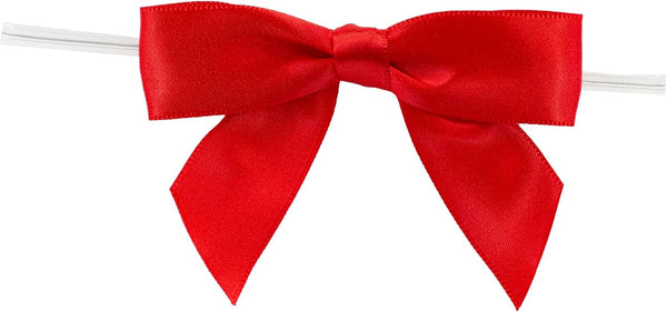 Reliant Ribbon Satin Twist Tie Bows, Large Bows, 7/8 Inch, 100 Pieces, Red