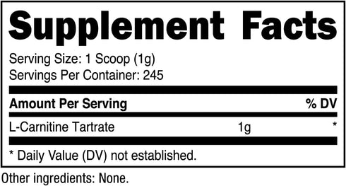 Nutricost L-Carnitine Tartrate Powder (250 Grams) - 1 Gram per Serving, 245 Servings
