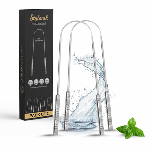 Metal Tongue Scraper for Adults, 100% Stainless Steel U-Shaped Cleaner for Fresh Breath & Oral Hygiene Essentials (Pack