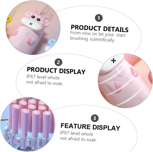 Set GALPADA Boy Girl's Sonic Electric Toothbrush Non-Slip Handle Cartoon Design Soft Bristles for Gentle Cleaning