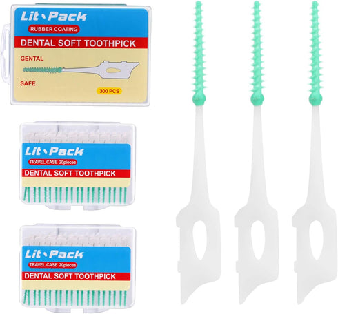 Silicone Dental Pick Interdental Brush, Soft Toothpick Oral Hygiene Tools, 2 Travel Cases, 240 Count