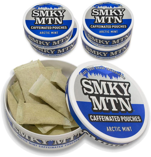 Smokey Mountain Caffeinated Pouches - Arctic Mint, Tobacco Free and Nicotine Free, 5 Can Box with 15 Pouches Per Can