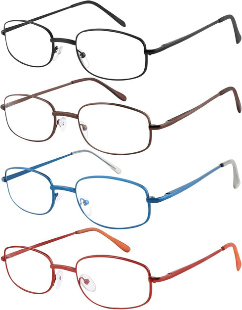 EFE Metal Frame Reading Glasses, 2.5 Wire Lightweight Spring Hinge Eyeglasses, 4 Pack Mixcolor