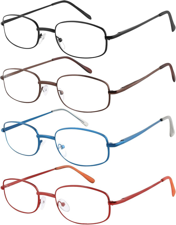 EFE Metal Frame Reading Glasses, 2.5 Wire Lightweight Spring Hinge Eyeglasses, 4 Pack Mixcolor