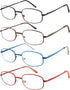 EFE Metal Frame Reading Glasses, 2.5 Wire Lightweight Spring Hinge Eyeglasses, 4 Pack Mixcolor