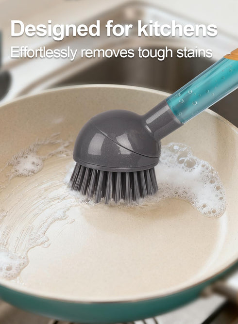 Set 360 2 3 Set Soap Dispensing Dish Brush Storage with Rotating Head, Kitchen Brush with PCS Different Brush Heads