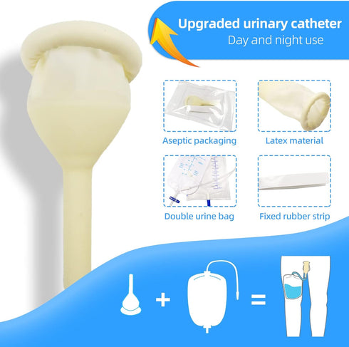Set, 1 1 7 (40mm/1.58inch) Latex Condom Catheter External self-Sealing Premium Leg Bag tubing, Premium Urine Bag