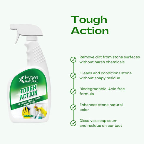 Tough Action Tile & Grout Deep Cleaning Spray and Refill - Biodegradable, Cleans & Enhances Color of Stone Without