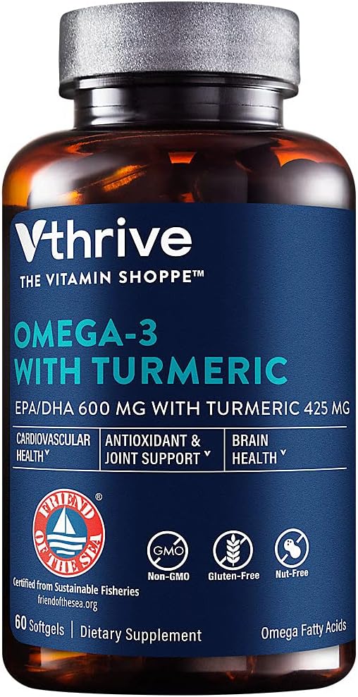 Omega-3 with Turmeric, EPA/DHA 600 MG with Turmeric 424 MG, 60 Softgels