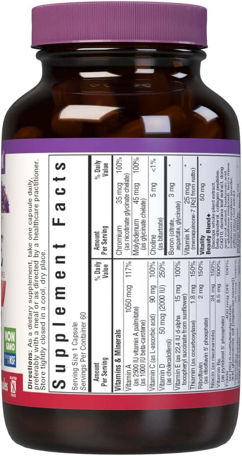 Bluebonnet Nutrition Ladies’ ONE 40+ Whole Food-Bed Multiple, Women Multivitamin, 60 Vegetable Capsules