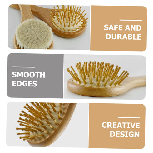 Set BESPORTBLE Newborn Hair Care Brush Wooden Comb and Massager for Toddler Scalp Gentle Brushing Tool for Babies