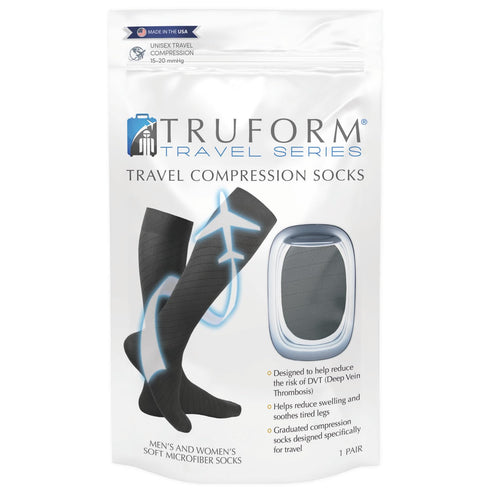 Truform Travel Compression Socks for Men and Women, 15-20 Knee High Over Calf Length, Navy, Medium