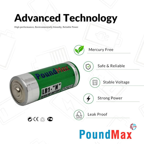 5 X PoundMax 910A LR1 N Type MN9100 1.5V Alkaline Batteries