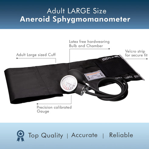 Professional Black Large Adult Size Blood Pressure Machine, Aneroid Sphygmomanometer Medical Supplies, Manual Emergency BP Monitor for High Blood Pressure with Carrying Case