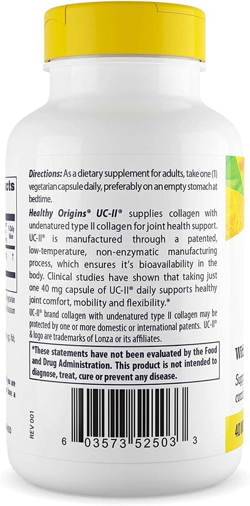 Healthy Origins UC-II, 40 mg Premium Collagen Supplement for Joint Health, Mobility & Flexibility, 120 Veggie Caps