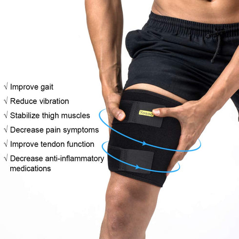 Thigh Support Brace with Silicone Anti-Slip Strips, Compression Sleeve for Men and Women, Adjustable Leg Support