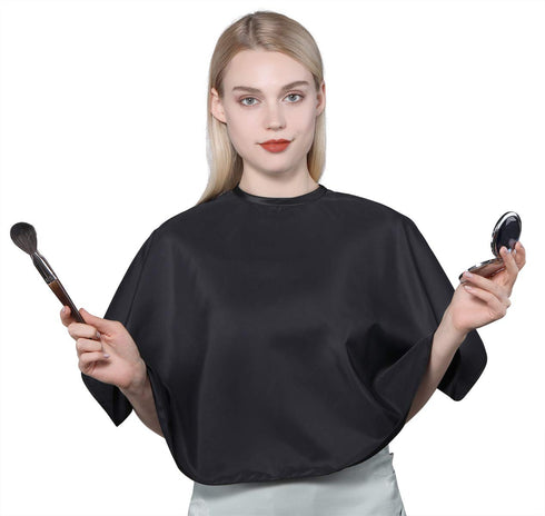 PERFEHAIR Short Makeup Comb Out Cape - Makeup Salon Artist Hair Styling Cutting Barber Cape Apron Bib for Clients, Black