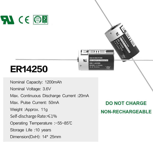 EEMB 4Pack ER14250 1/2AA 3.6V Lithium Battery with AX Solder Tabs Li-SOCL2 Non-Rechargeable Battery XL-050F SB-AA02 LS14250 TL-5902 TL-2150 for Slot Machine/Game chip Board