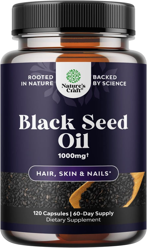 Cold Pressed Black Seed Oil Capsules - Vegan Nigella Sativa with Omega 3 6 9 Antioxidants for Hair Growth and Joint