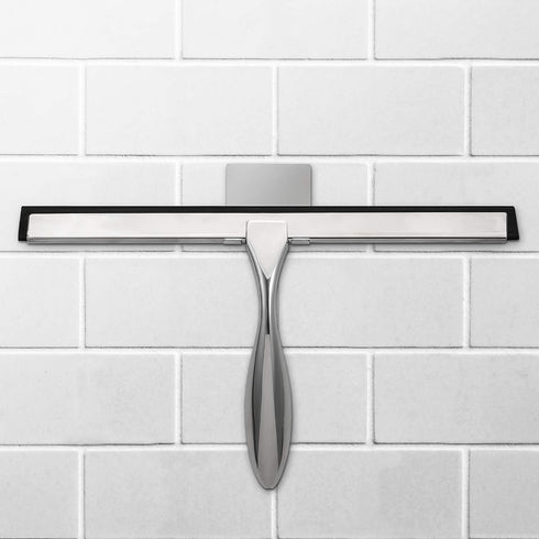 Simtive 14-Inch Shower Squeegee Set, Includes Hook and Adhesive Hook for Shower Doors, Mirror, Window, Silver