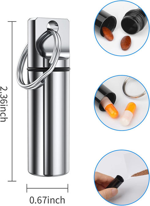 TecQach Small Pocket Pill Box Keychain, Aluminium Alloy Portable Mini Pill Organizer Case Container for Purse