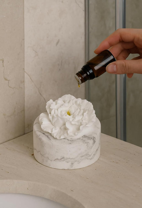 Z Zenstone Zenstone White Ceramic Peony Aroma Diffuser Elegant Home Dcor Flower Design, Add Essential Oils for Natural