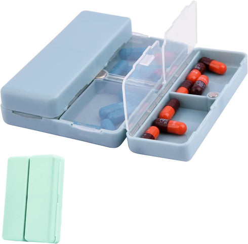 Meluvora 2 Pcs Travel Pill Organizer, Pocket Pharmacy with 7 Compartments Design, Magnetic
