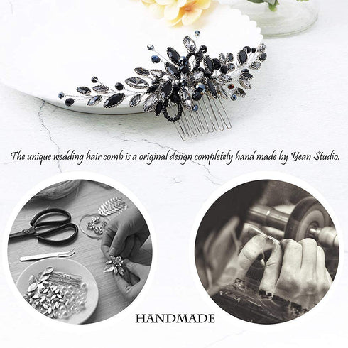 Yean Decorative Black Hair Comb with Baroque Rhinestones, Hair Accessories Headpiece for Women