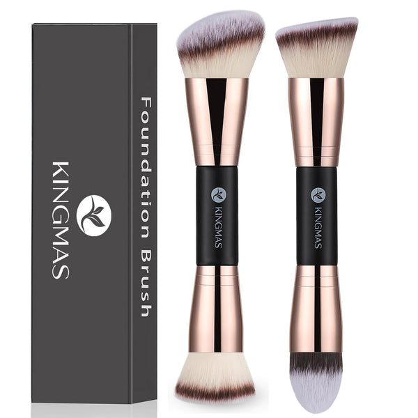 KINGMAS Foundation Makeup Brushes, 2Pcs Premium Double-Ended Brush for Buffing Liquid, Cream, Powder
