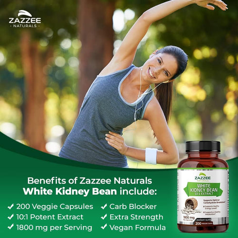 Zazzee White Kidney Bean 10:1 Extract, 1800 mg per Serving, 200 Vegan Capsules, Non-GMO, Made in USA