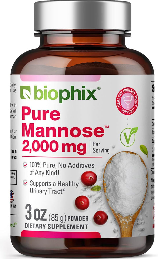 biophix Pure Mannose 100 Percent Powder, 2000 mg, 3 oz - Supports Urinary Bladder Tract Health