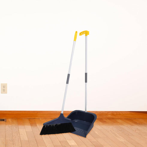 KALLORY Broom and Dustpan Set, Dust Pan and Broom Combo for Floor Cleaning, Upright Long Handle Broom for Indoor