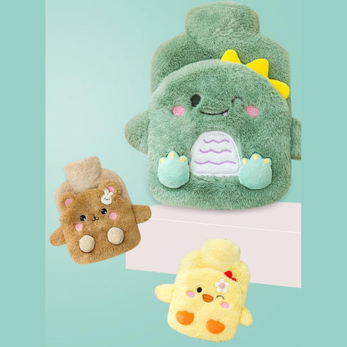 Magic Feier Hot Water Bottle with Adorable Plush Cover, Ultra-Soft Plush Cover for Providing Winter Warmth (Dinosaur)