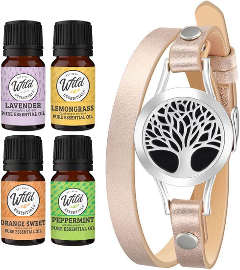 Wild Essentials Tree of Life Essential Oil Leather Wrap Bracelet Diffuser, Gift