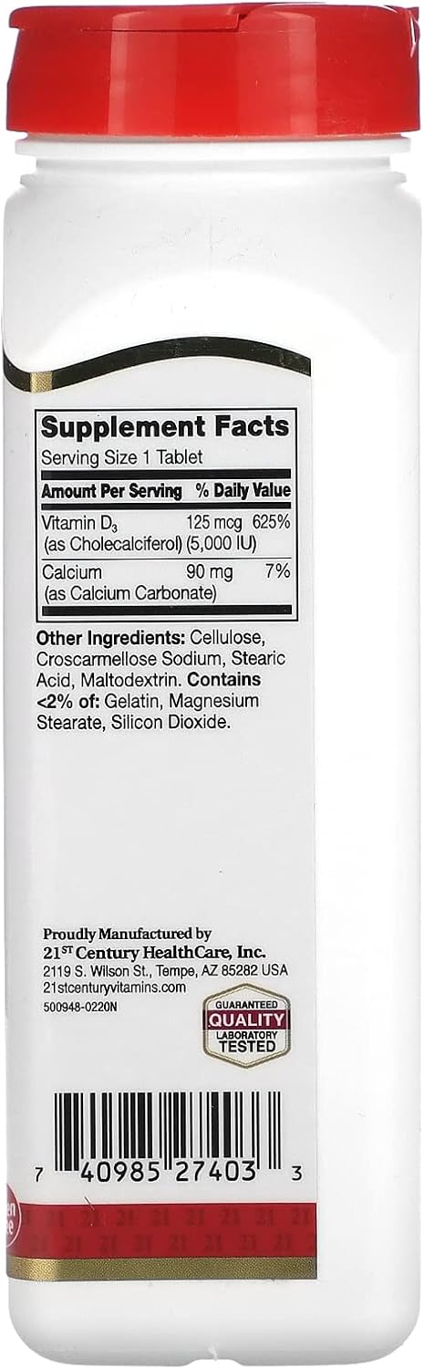 21st Century D3 5000 IU Tablets, 360 Count (1 Pack)