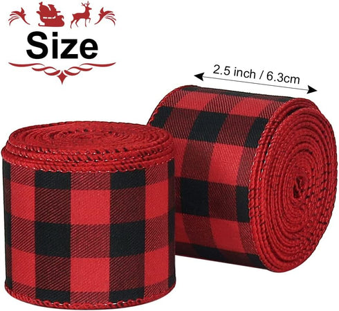 Tenn Well Buffalo Plaid Ribbon, 19.6 Yards, 2.5 Inch, Red and Black for Bow Making, Christmas Decor