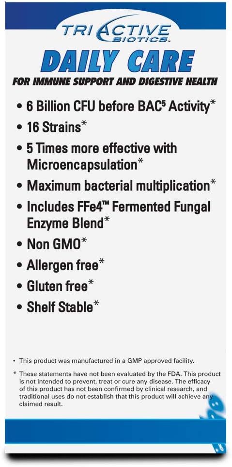 TriActive Biotics Daily Care - Probiotics for Women and Men, Prebiotic Blend with 6 Billion CFU for Digestive Health,