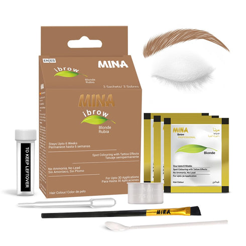 MINA ibrow Hair Color Pack & Coloring Tint Kit - Up to 6 Weeks, Blonde + Brush